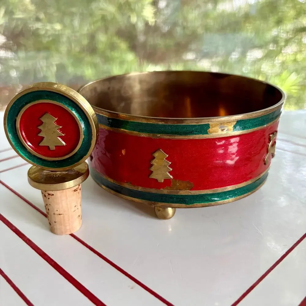 Christmas Enamel Wine Coaster & Stopper Set, Reindeer Tree